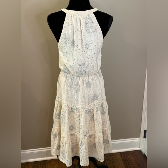 Women’s ANTHROPOLOGIE LOVE SAM Eyelet Embroidered cream midi dress- Size Medium - Picture 3 of 11